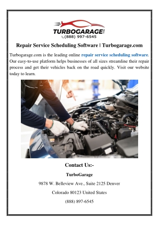 Repair Service Scheduling Software | Turbogarage.com