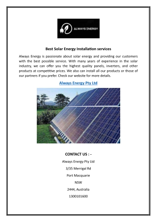 Best Solar Energy Installation services