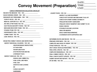 convoy preparation checklist evaluation receive mission yes