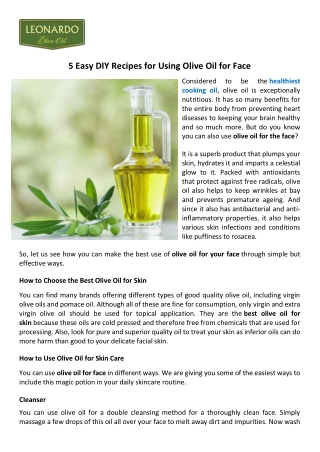 5 Easy DIY Recipes for Using Olive Oil for Face