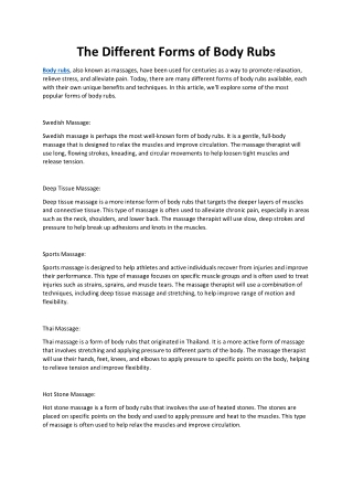 The Different Forms of Body Rubs