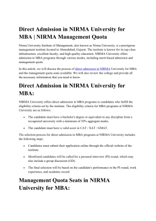 NIRMA Ahmedabad  management quota Call@ 9354992359 direct admission in NIRMA