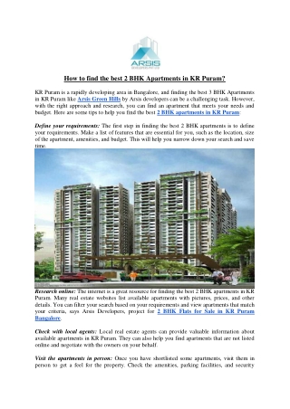 How to find the best 2 BHK Apartments in KR Puram