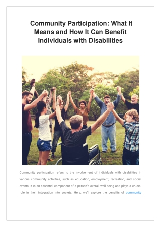 Community Participation What It Means and How It Can Benefit Individuals with Disabilities