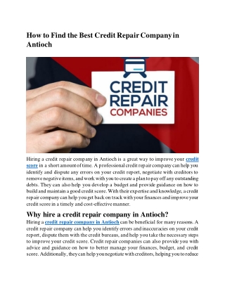 How to Find the Best Credit Repair Company in Antioch