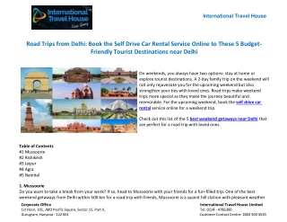 Road Trips from Delhi Book the Self Drive Car Rental Service Online to These 5 Budget-Friendly Tourist Destinations near