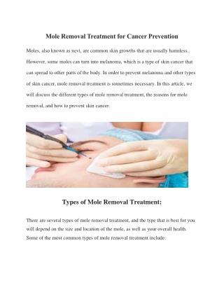 Mole Removal Treatment for Cancer Prevention