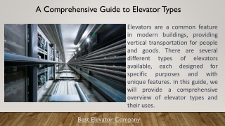 A Comprehensive Guide to Elevator Types
