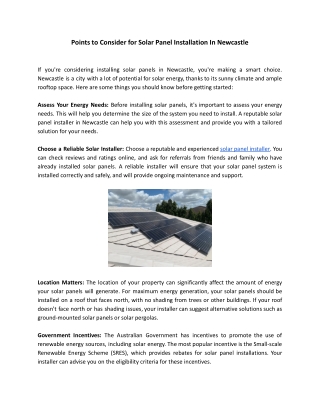 Points to Consider for Solar Panel Installation In Newcastle