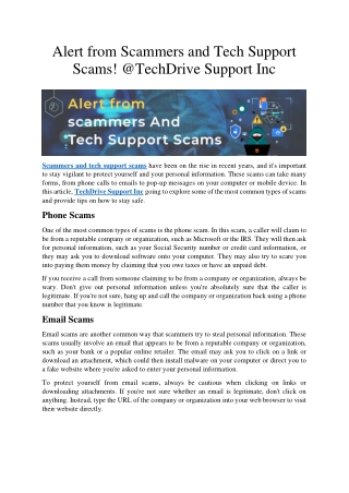 Alert from Scammers and Tech Support Scams! @TechDrive Support Inc