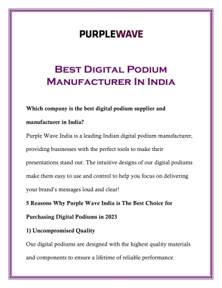 Best Digital Podium Manufacturer In India
