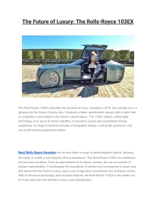 The Future of Luxury: The Rolls-Royce 103EX
