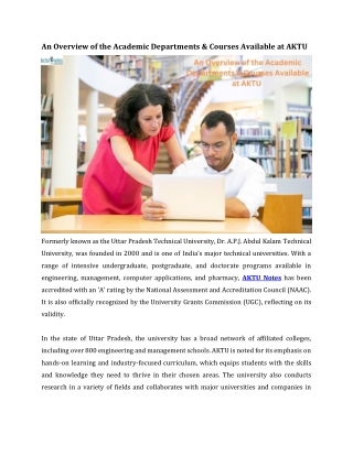 An Overview of the Academic Departments  Courses Available at AKTU