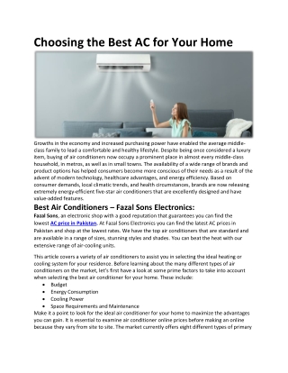 Choosing the Best AC for Your Home - Fazal Sons Electronics