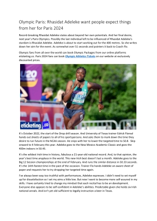 Olympic Paris Rhasidat Adeleke want people expect things from her for Paris 2024