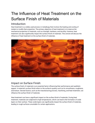 The Influence of Heat Treatment on the Surface Finish of Materials