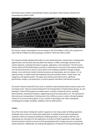 OCTG (Oil Country Tubular Goods) Market