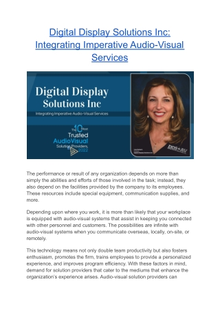 Digital Display Solutions Inc Integrating Imperative Audio-Visual Services