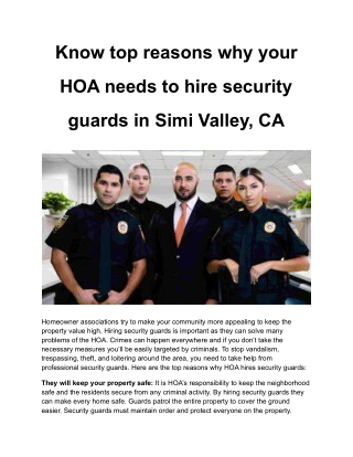 Know top reasons why your HOA needs to hire security guards in Simi Valley, CA