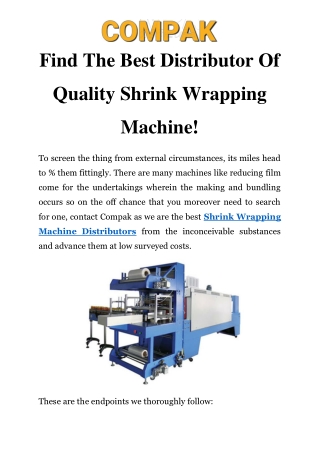 Shrink Wrapping Machine Distributors Call- 91-22-26856682