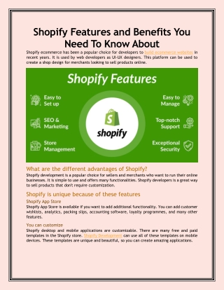 Shopify Features and Benefits You Need To Know About