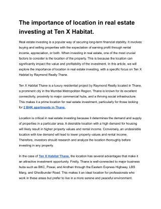 The importance of location in real estate investing at Ten X Habitat.