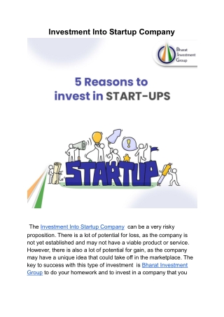 Investment Into Startup Company