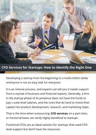 CFO Services for Startups: How to Identify the Right One