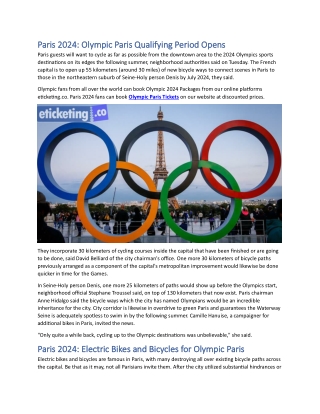 Paris 2024 Olympic Paris Qualifying Period Opens