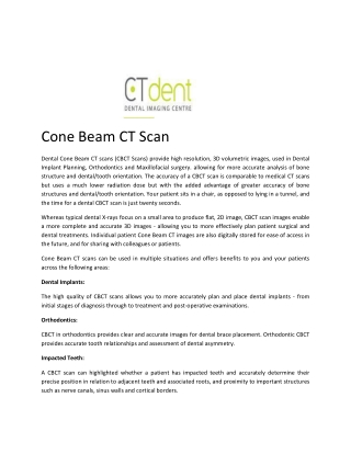 Cone Beam CT Scan (CBCT), Dental CT Scanning Services - CT Dent Ltd