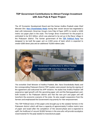 TDP Government Contributions to Attract Foreign Investment with Asia Pulp & Paper Project