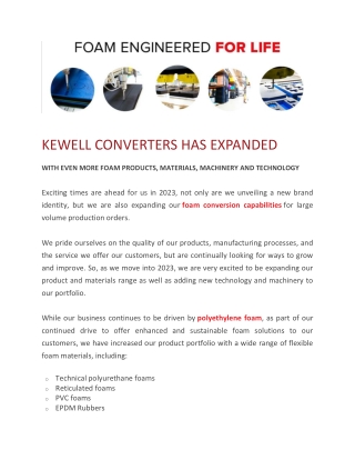 Kewell Converters - Foam Material And Conversion Expansion