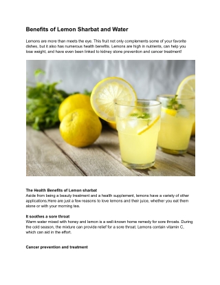 7 Benefits of Lemon sharbat  and Water