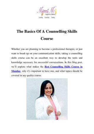 Best Counselling Skills Course in Mumbai  Call-7428590012