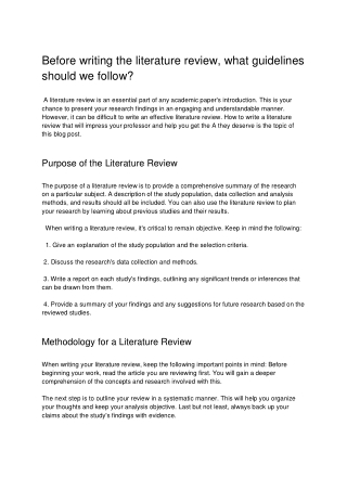 Before writing the literature review, what guidelines should we follow