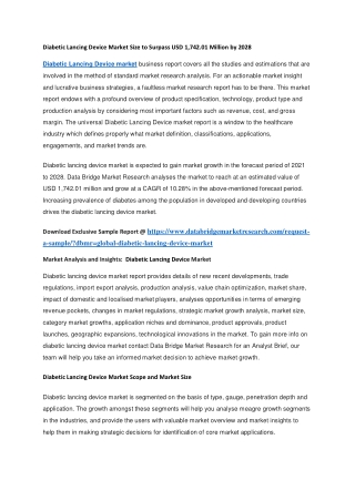 Diabetic Lancing Device Market Size to Surpass USD 1,742.01 Million by 2028