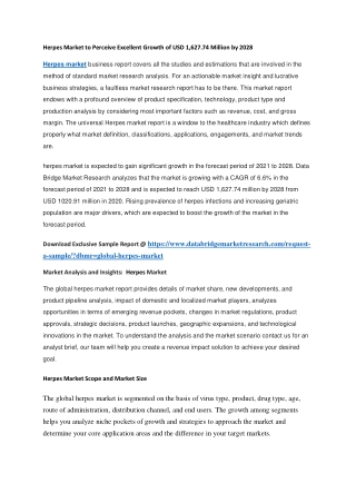 Herpes Market to Perceive Excellent Growth of USD 1,627.74 Million by 2028