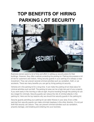 TOP BENEFITS OF HIRING PARKING LOT SECURITY