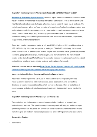Respiratory Monitoring Systems Market Size to Reach USD 2.87 Billion Globally by 2029