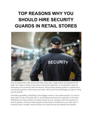 TOP REASONS WHY YOU SHOULD HIRE SECURITY GUARDS IN RETAIL STORES