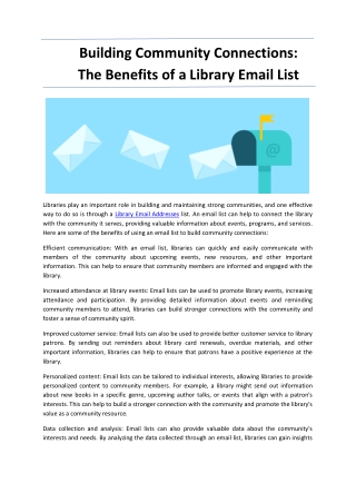 Building Community Connections-The Benefits of a Library Email List