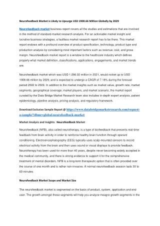 Neurofeedback Market is Likely to Upsurge USD 1908.66 Million Globally by 2029