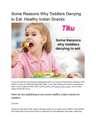 Some Reasons Why Toddlers Denying to Eat  Healthy Indian Snacks