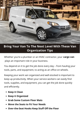 Bring Your Van To The Next Level With These Van Organization Tips