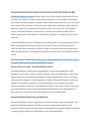 Connected Healthcare Market to Notice Prominent Growth of USD 15031.34 Billion by 2028