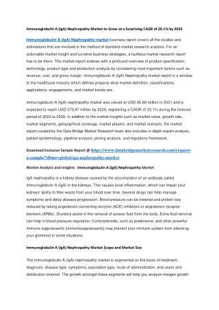 Immunoglobulin A (IgA) Nephropathy Market to Grow at a Surprising CAGR of 20.1 by 2029