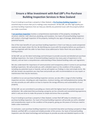 Ensure a Wise Investment with Red LBP's Pre-Purchase Building Inspection Services in New Zealand