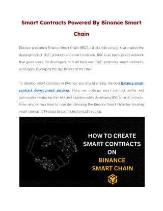 Smart Contracts Powered By Binance Smart Chain