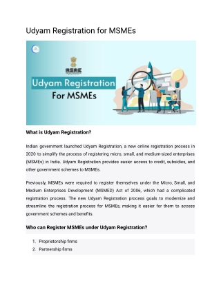 Udyam Registration for MSMEs