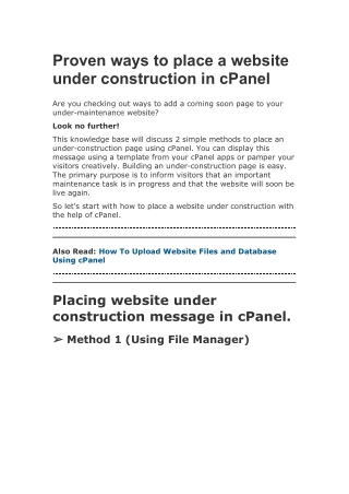 Proven ways to place a website under construction in cPanel